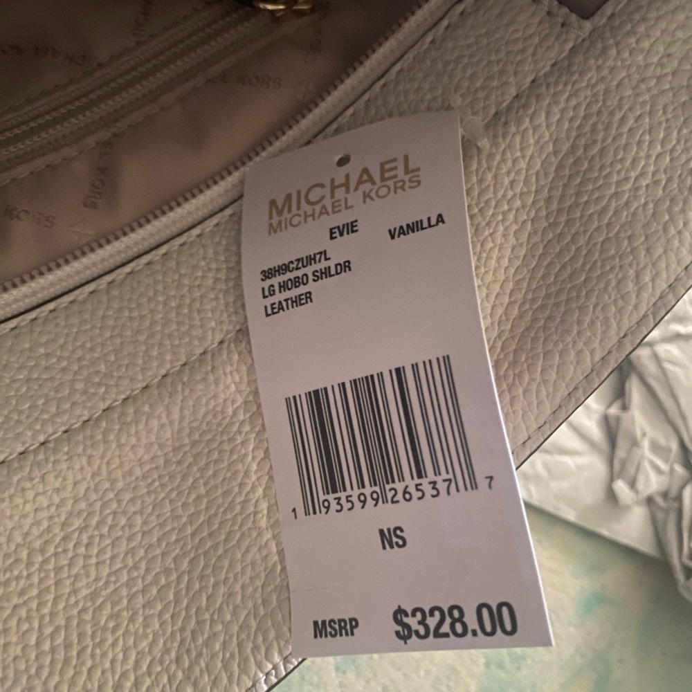 Michael Kors Light Gray Pebbled Leather Hobo with Gold Logo - Picture 4 of 4